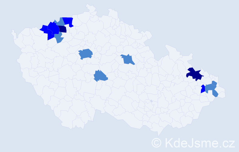 Příjmení: 'Cáderová', počet výskytů 21 v celé ČR
