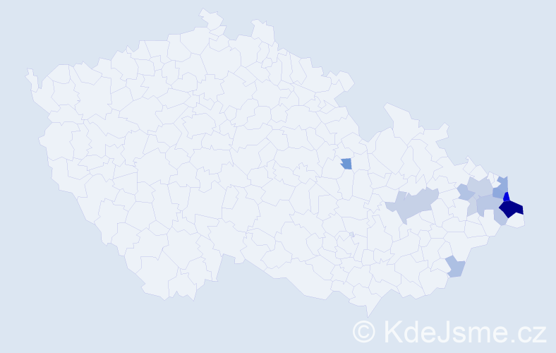 Příjmení: 'Kaczmarczyková', počet výskytů 49 v celé ČR