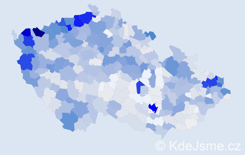 Příjmení: 'Horváth', počet výskytů 4399 v celé ČR