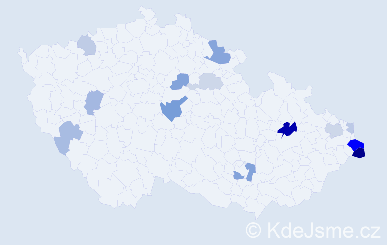 Příjmení: 'Szűcsová', počet výskytů 26 v celé ČR