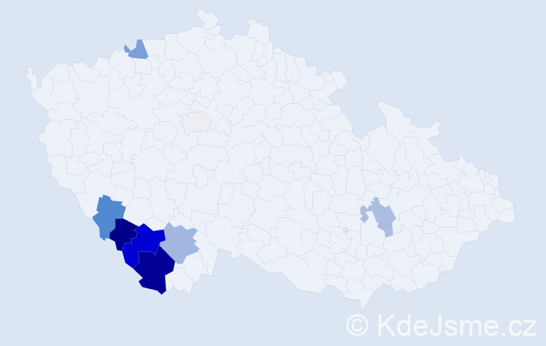 Příjmení: 'Kazar', počet výskytů 25 v celé ČR