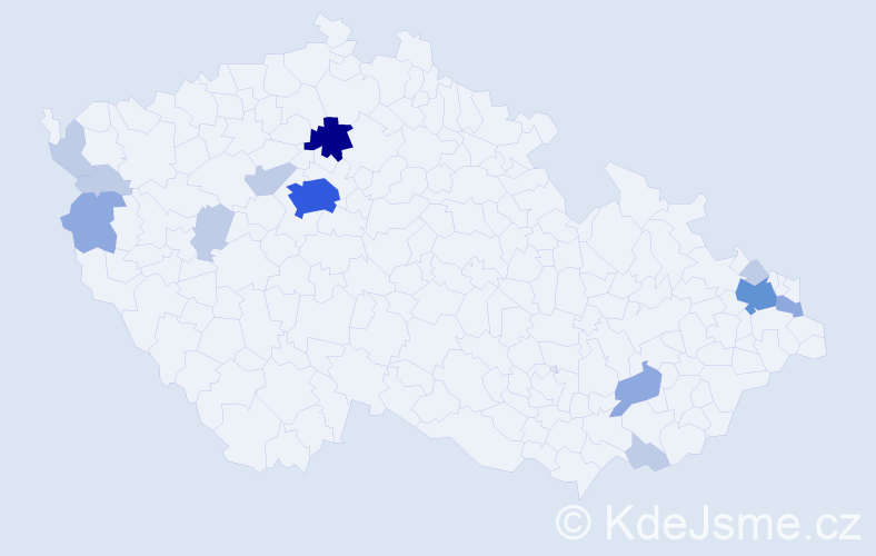 Příjmení: 'Miklušák', počet výskytů 34 v celé ČR