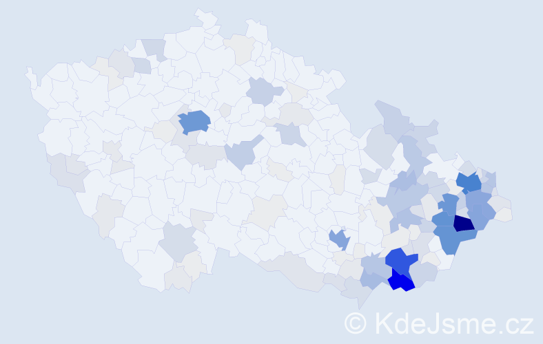 Příjmení: 'Pavlica', počet výskytů 772 v celé ČR