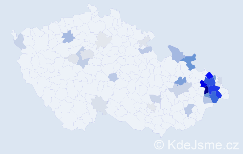 Příjmení: 'Tylečková', počet výskytů 198 v celé ČR
