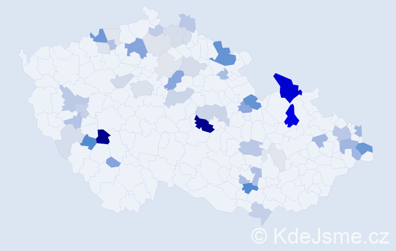 Příjmení: 'Kocúr', počet výskytů 136 v celé ČR