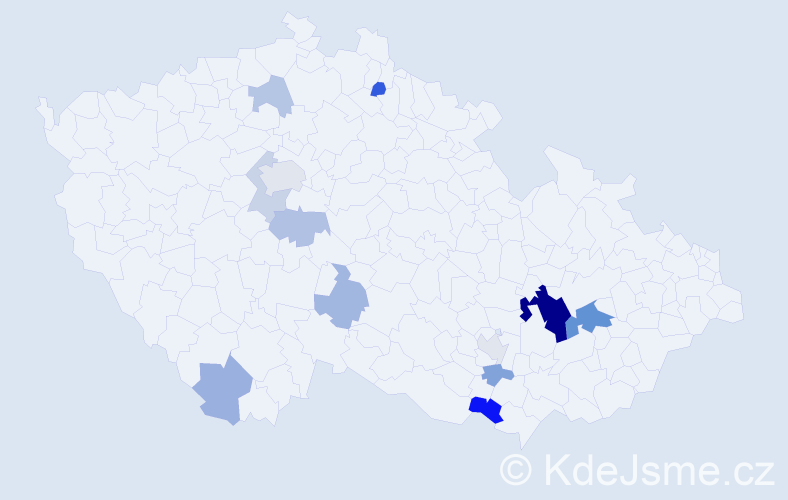 Příjmení: 'Crhanová', počet výskytů 28 v celé ČR