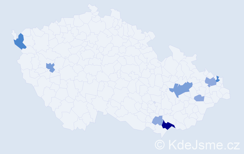 Příjmení: 'Kulčárová', počet výskytů 20 v celé ČR