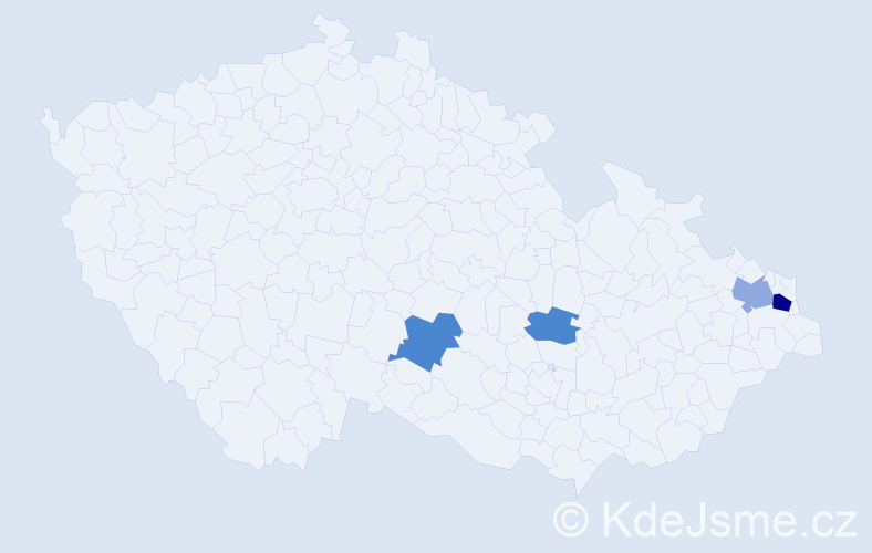 Příjmení: 'Bohanus', počet výskytů 10 v celé ČR