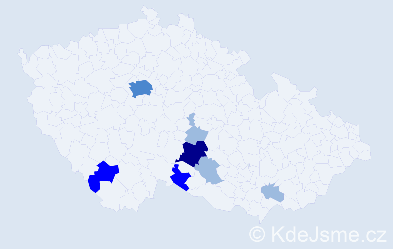 Příjmení: 'Pitzmos', počet výskytů 15 v celé ČR