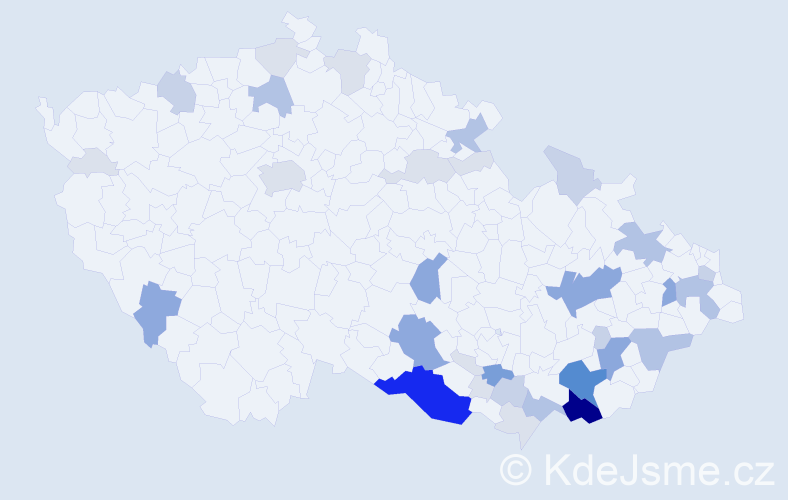 Příjmení: 'Miroš', počet výskytů 124 v celé ČR