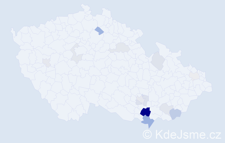 Příjmení: 'Čačíková', počet výskytů 29 v celé ČR
