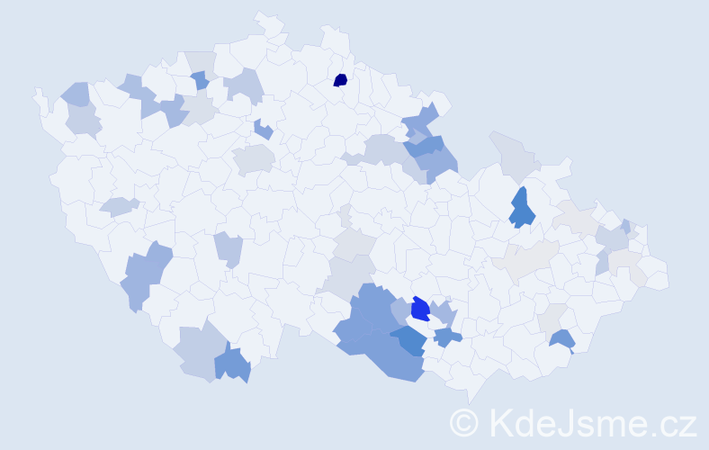 Příjmení: 'Kudera', počet výskytů 157 v celé ČR