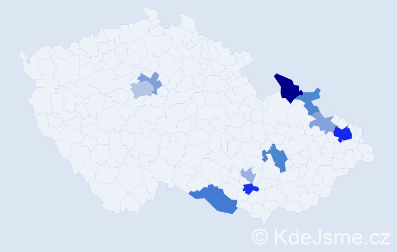 Příjmení: 'Kahaj', počet výskytů 23 v celé ČR