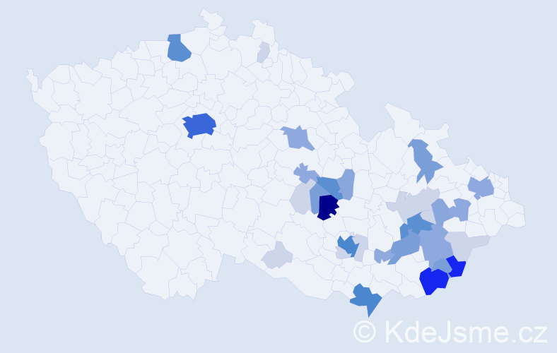 Příjmení: 'Kozáček', počet výskytů 121 v celé ČR