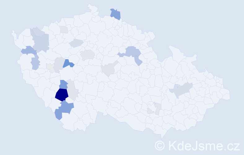 Příjmení: 'Bažatová', počet výskytů 70 v celé ČR