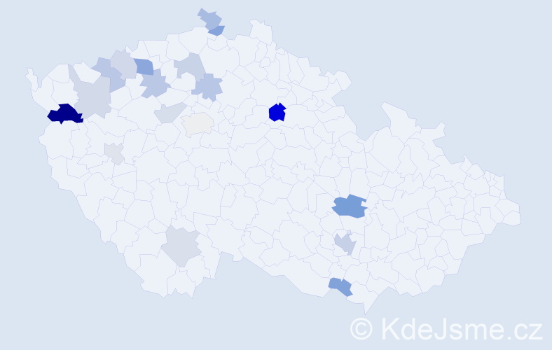 Příjmení: 'Mágr', počet výskytů 31 v celé ČR
