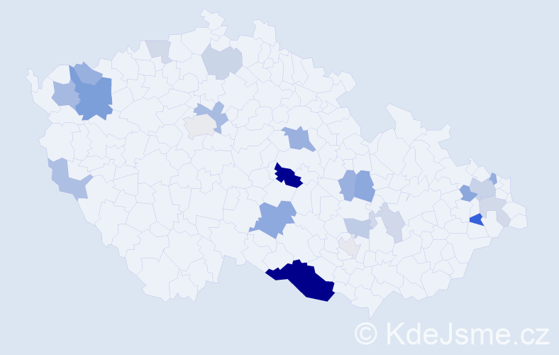 Příjmení: 'Parůžková', počet výskytů 51 v celé ČR