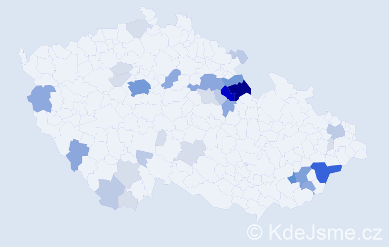Příjmení: 'Kovaříček', počet výskytů 111 v celé ČR