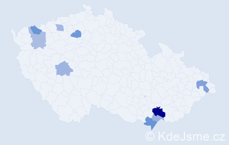 Příjmení: 'Lantošová', počet výskytů 15 v celé ČR