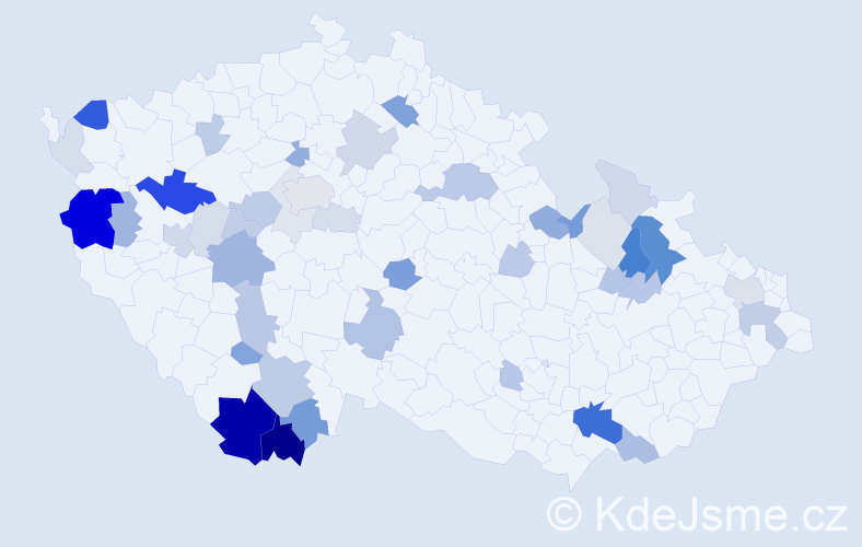 Příjmení: 'Gažáková', počet výskytů 123 v celé ČR