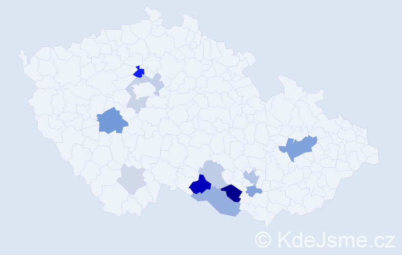 Příjmení: 'Pitauerová', počet výskytů 27 v celé ČR