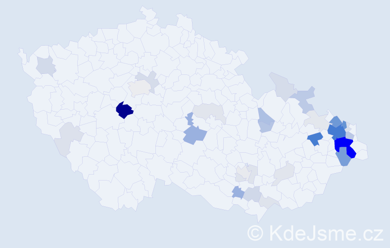 Příjmení: 'Hranická', počet výskytů 137 v celé ČR