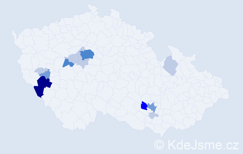 Příjmení: 'Baštařová', počet výskytů 39 v celé ČR