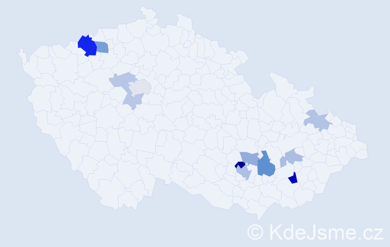 Příjmení: 'Mitev', počet výskytů 24 v celé ČR