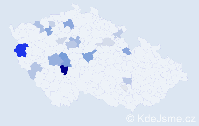 Příjmení: 'Kestřánek', počet výskytů 39 v celé ČR