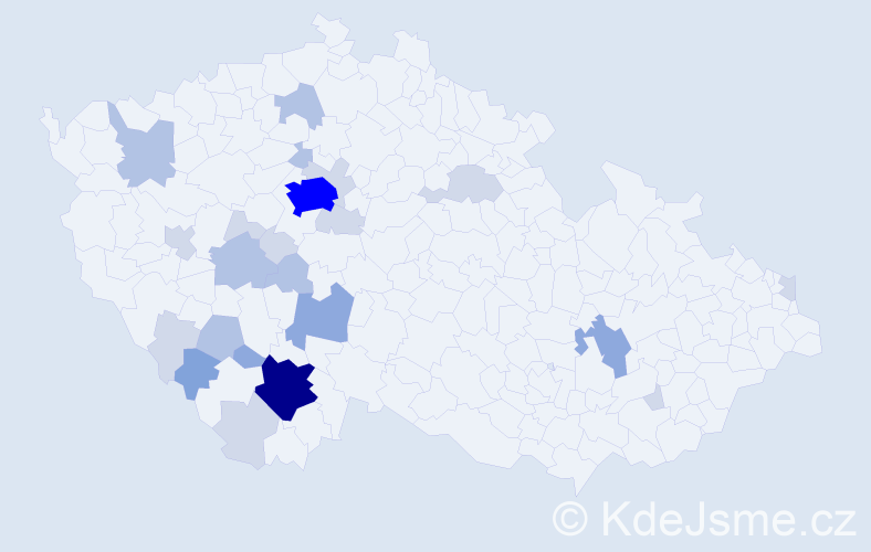 Příjmení: 'Daňhová', počet výskytů 63 v celé ČR