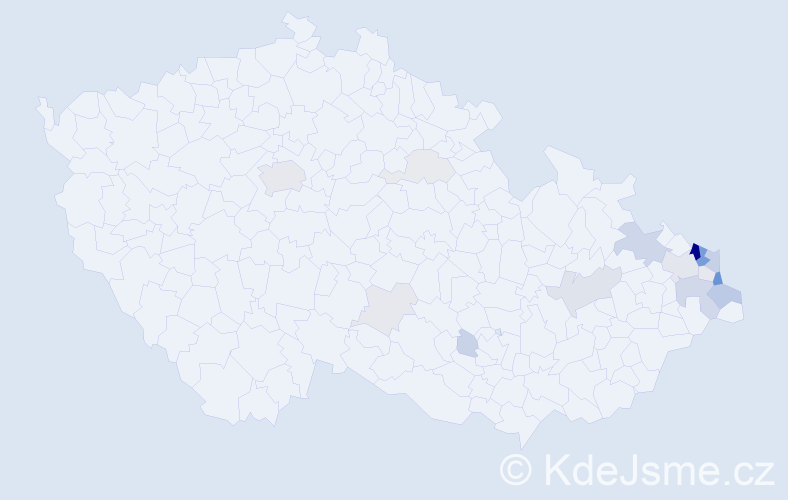 Příjmení: 'Kiková', počet výskytů 55 v celé ČR
