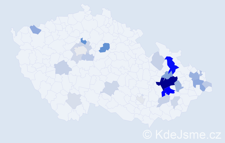 Příjmení: 'Zácha', počet výskytů 64 v celé ČR