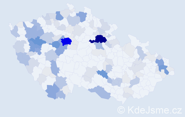 Příjmení: 'Koza', počet výskytů 487 v celé ČR