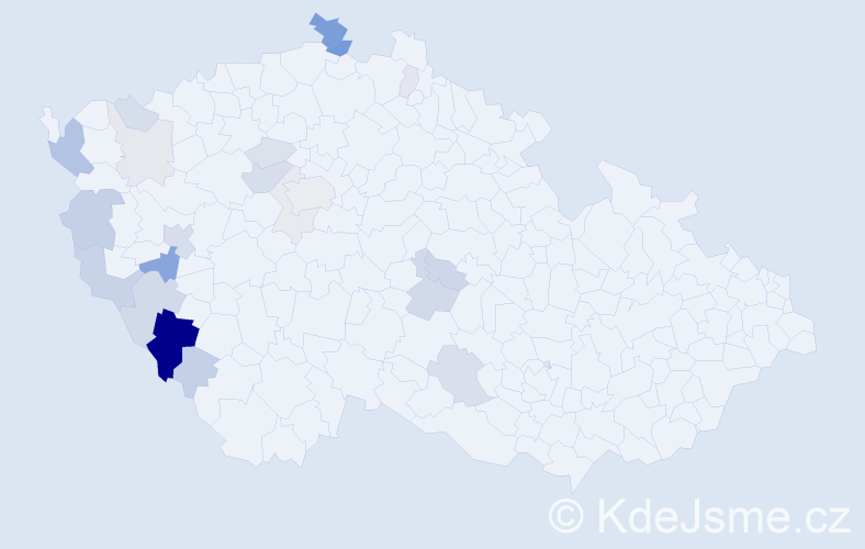 Příjmení: 'Čácha', počet výskytů 62 v celé ČR