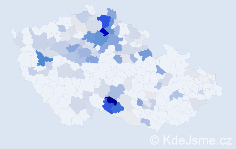 Příjmení: 'Pelant', počet výskytů 458 v celé ČR