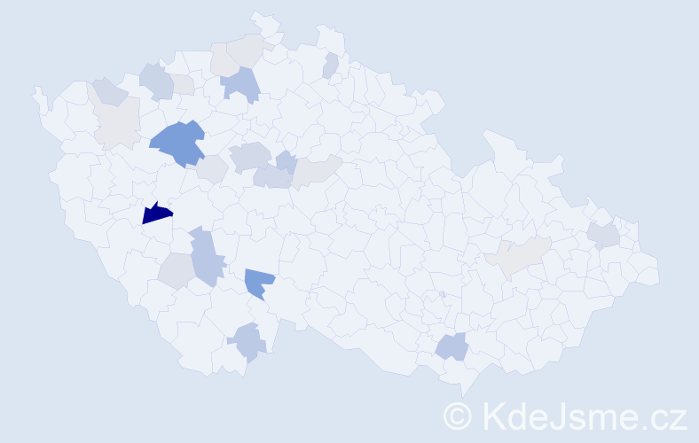 Příjmení: 'Háček', počet výskytů 71 v celé ČR