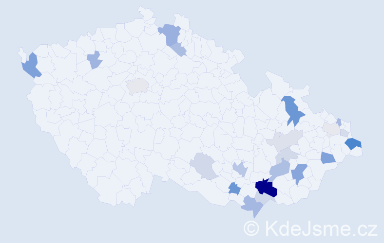 Příjmení: 'Pimek', počet výskytů 57 v celé ČR