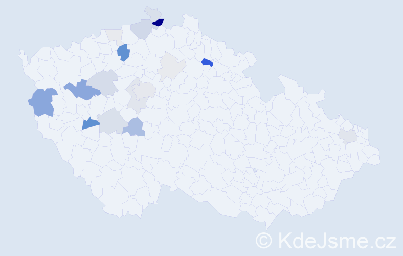 Příjmení: 'Deus', počet výskytů 63 v celé ČR