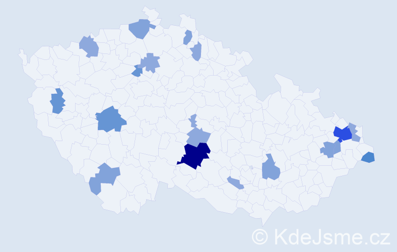 Příjmení: 'Vinczeová', počet výskytů 46 v celé ČR