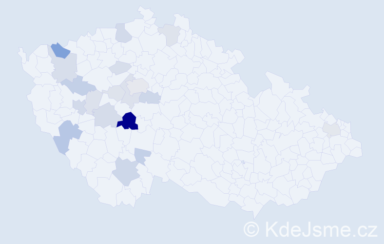 Příjmení: 'Kakeš', počet výskytů 55 v celé ČR