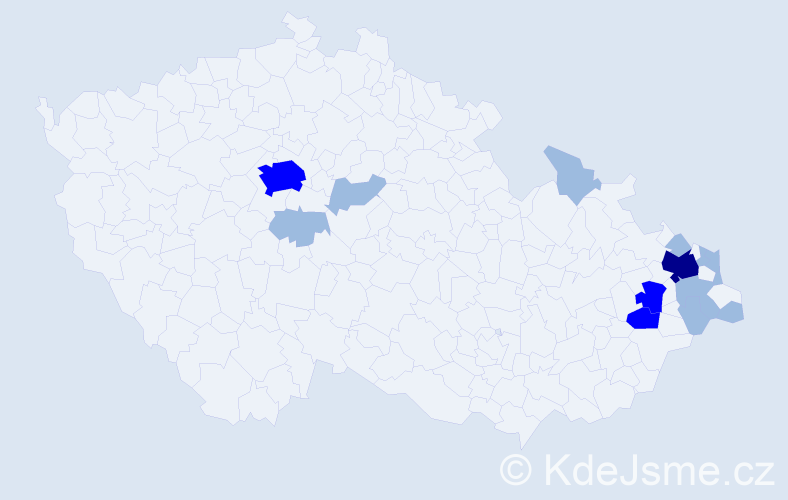 Příjmení: 'Moskala', počet výskytů 23 v celé ČR