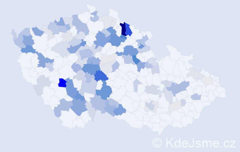 Příjmení: 'Mikolášek', počet výskytů 406 v celé ČR