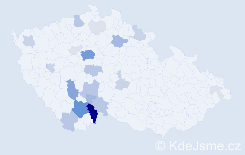 Příjmení: 'Pumprová', počet výskytů 84 v celé ČR