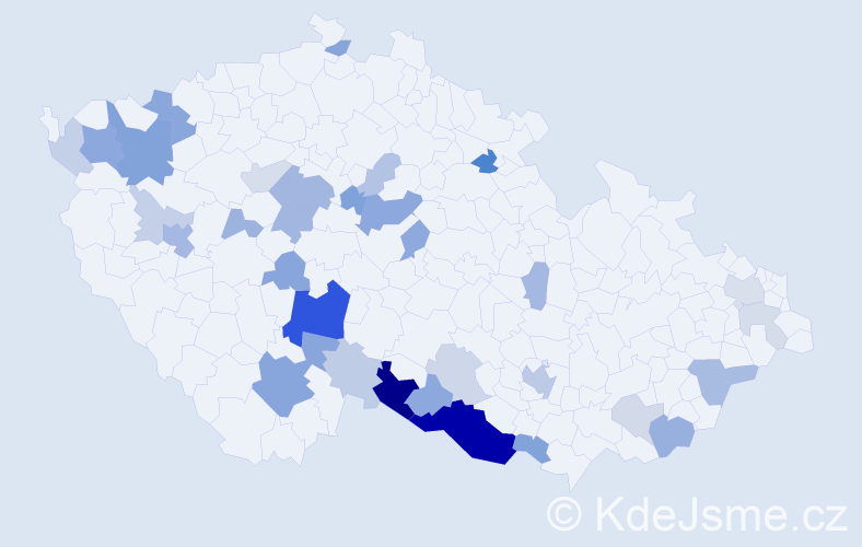 Příjmení: 'Kubková', počet výskytů 104 v celé ČR