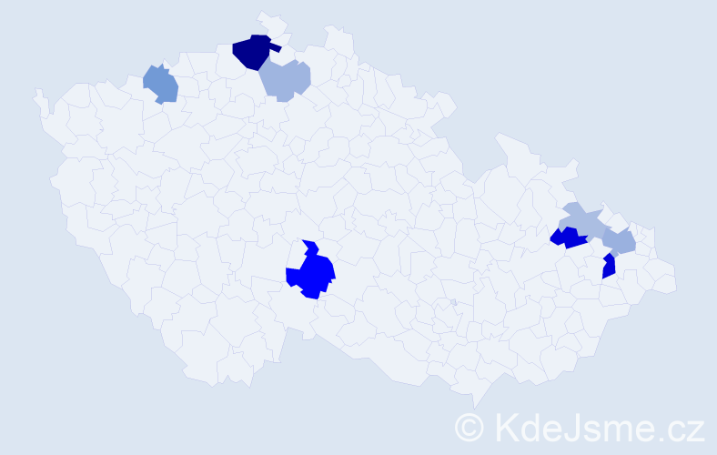 Příjmení: 'Nowák', počet výskytů 20 v celé ČR