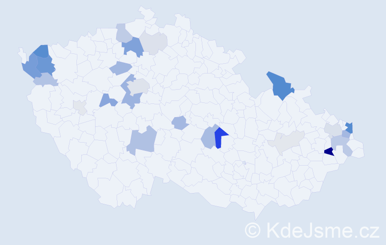 Příjmení: 'Király', počet výskytů 86 v celé ČR