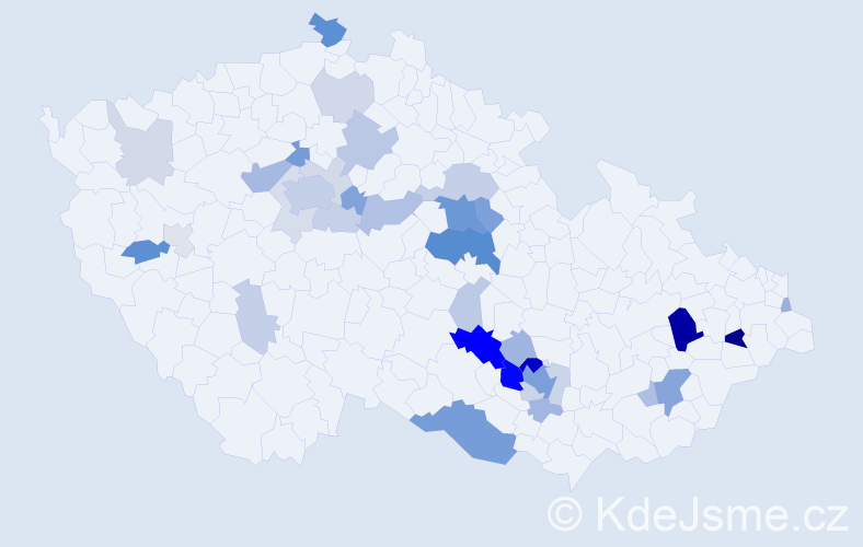 Příjmení: 'Těšík', počet výskytů 106 v celé ČR