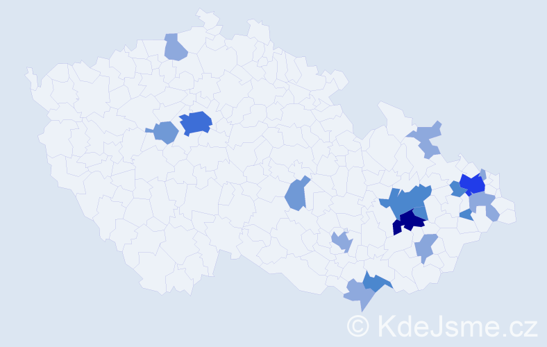 Příjmení: 'Rajnošek', počet výskytů 55 v celé ČR