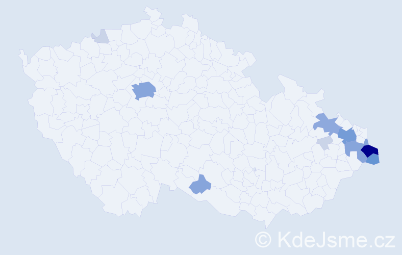 Příjmení: 'Wojtyla', počet výskytů 38 v celé ČR