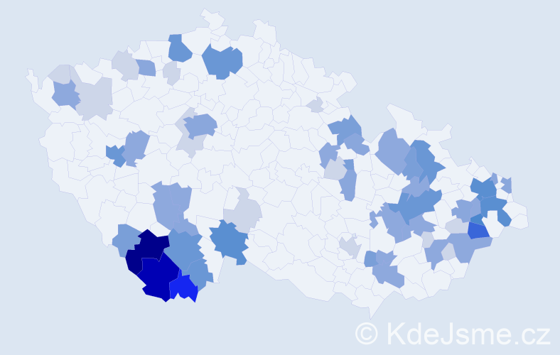 Příjmení: 'Frnka', počet výskytů 189 v celé ČR